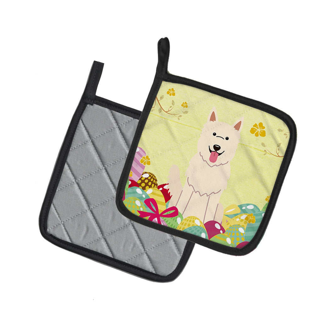 Easter Eggs White German Shepherd Pot Holder Set of 2 Heat Resistant Quilted Hot Pads 7.5 x 7.5 Inch, Insulated Kitchen Trivets for Cooking & Baking