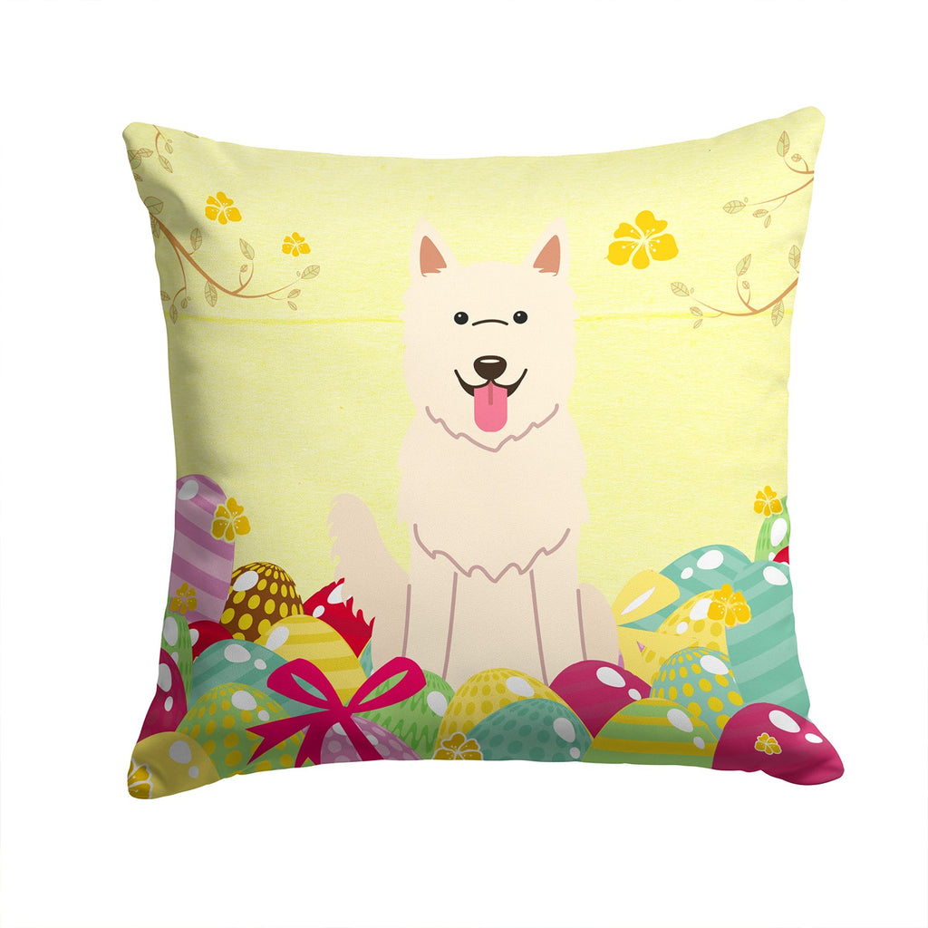 Easter Eggs White German Shepherd Decorative Throw Pillow 14x14 Indoor Outdoor Accent Cushion, Fabric Cover with Insert for Sofa, Bed, Porch & Living Room