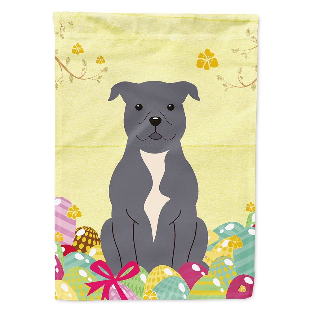 Easter Eggs Staffordshire Bull Terrier Blue House Flag 28x40 Porch Sleeve Pole Decorative Outside Yard Banner Artwork Wall Hanging, Polyester