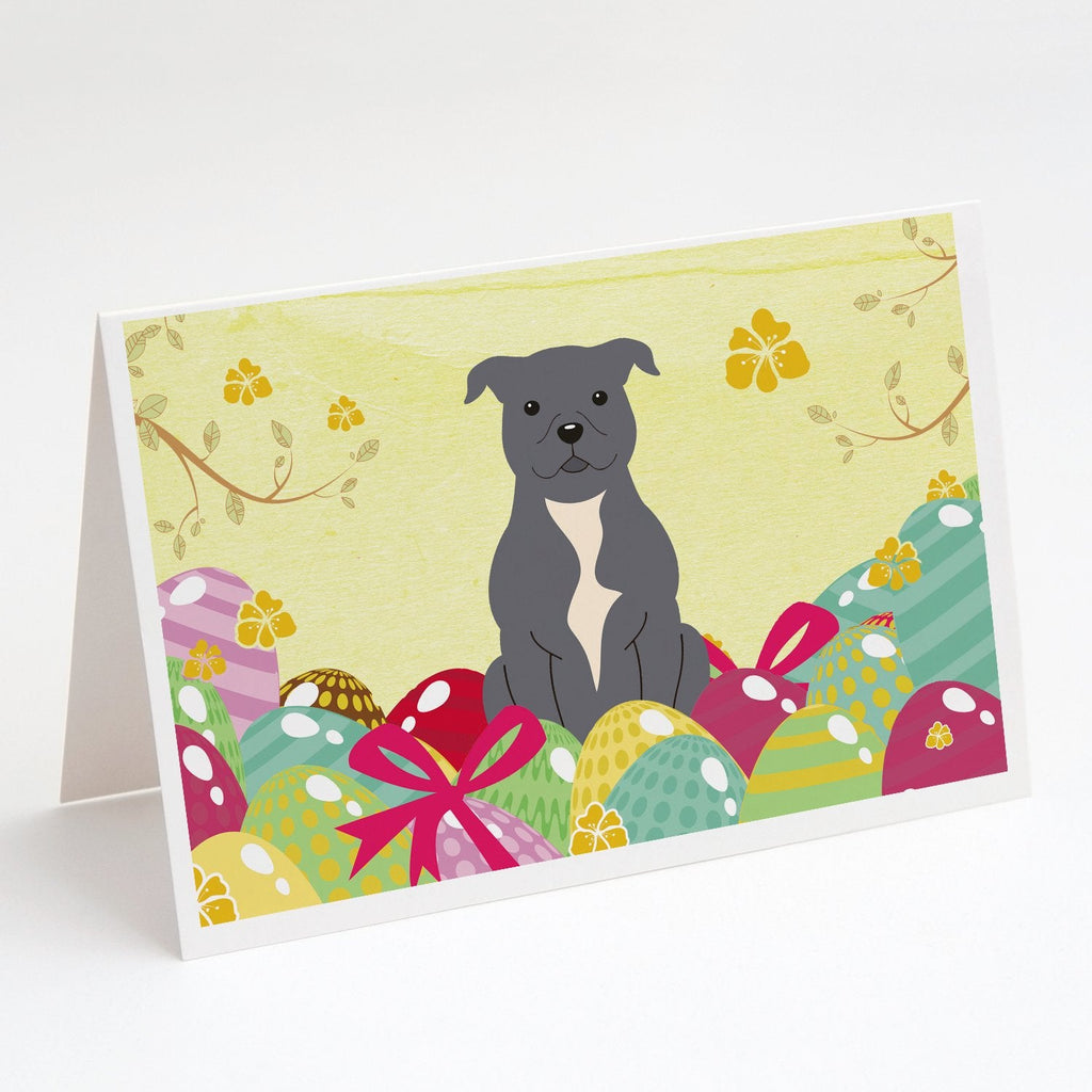 Easter Eggs Staffordshire Bull Terrier Blue Greeting Cards Pack of 8 Blank Cards with Envelopes Whimsical A7 Size 5x7