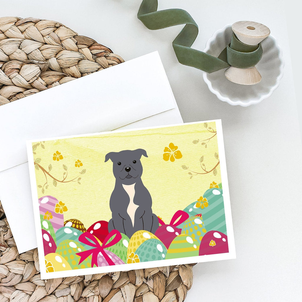 Easter Eggs Staffordshire Bull Terrier Blue Greeting Cards Pack of 8 Blank Cards with Envelopes Whimsical A7 Size 5x7