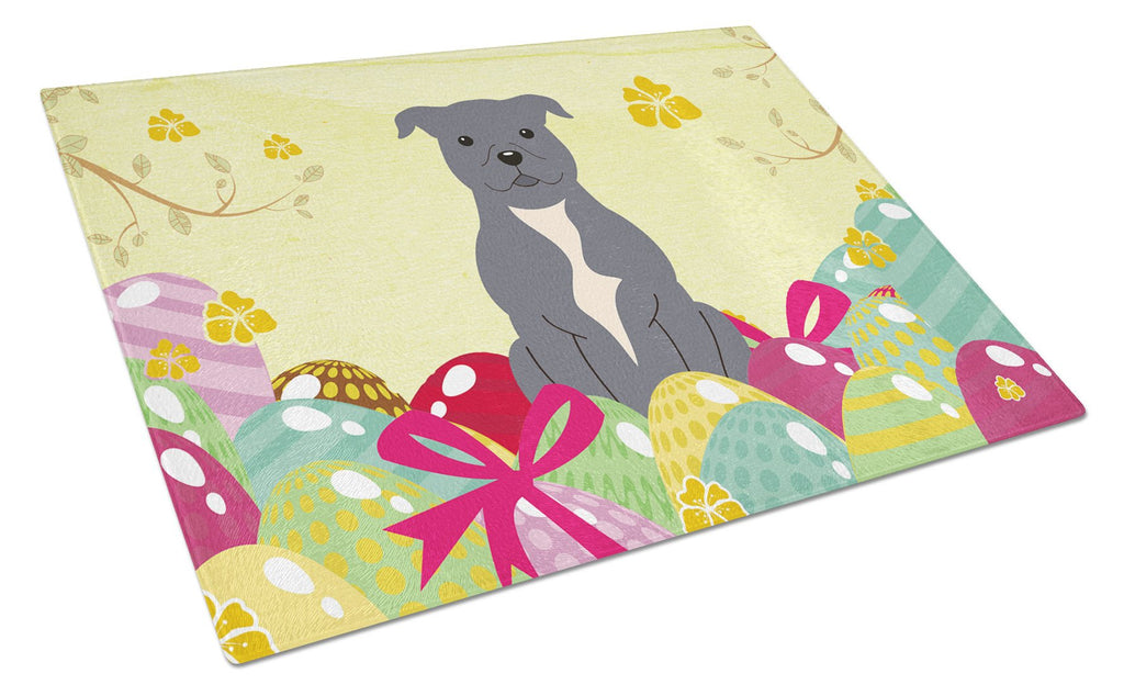 Easter Eggs Staffordshire Bull Terrier Blue Cutting Board Tempered Glass Kitchen Cutting Surface, Heat Resistant Chopping, Non-Slip Feet, Food Prep & Serving