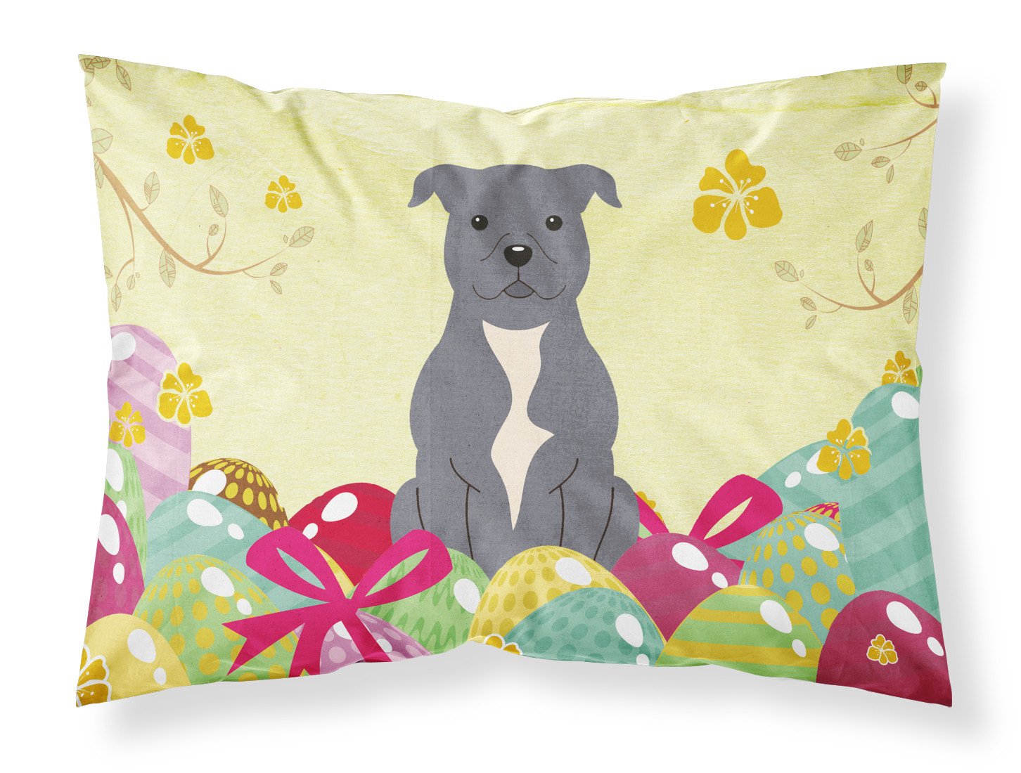Easter Eggs Staffordshire Bull Terrier Blue Standard Pillowcase Lightweight Super Soft Easy Care Decorative Artwork Pillowcase, Standard