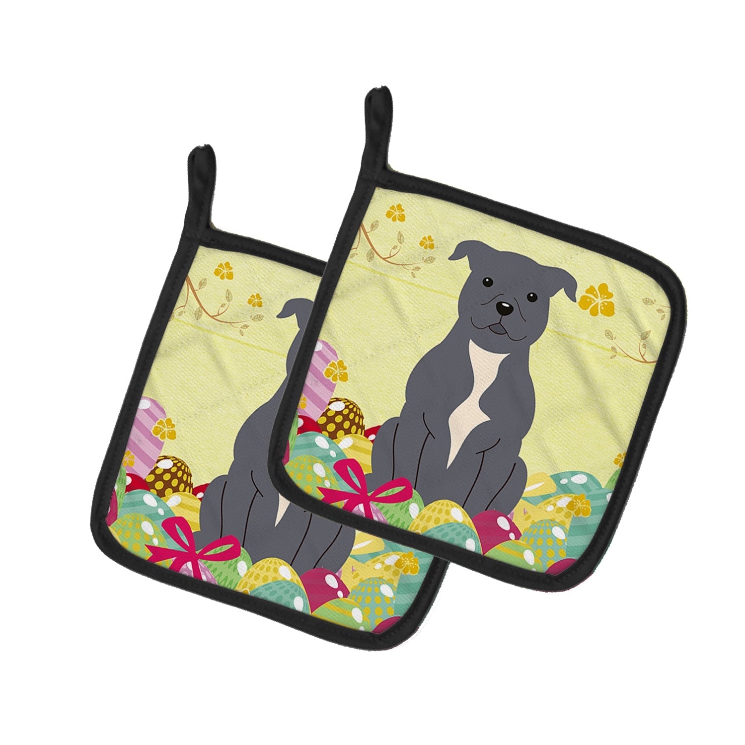 Easter Eggs Staffordshire Bull Terrier Blue Pot Holder Set of 2 Heat Resistant Quilted Hot Pads 7.5 x 7.5 Inch, Insulated Kitchen Trivets for Cooking & Baking