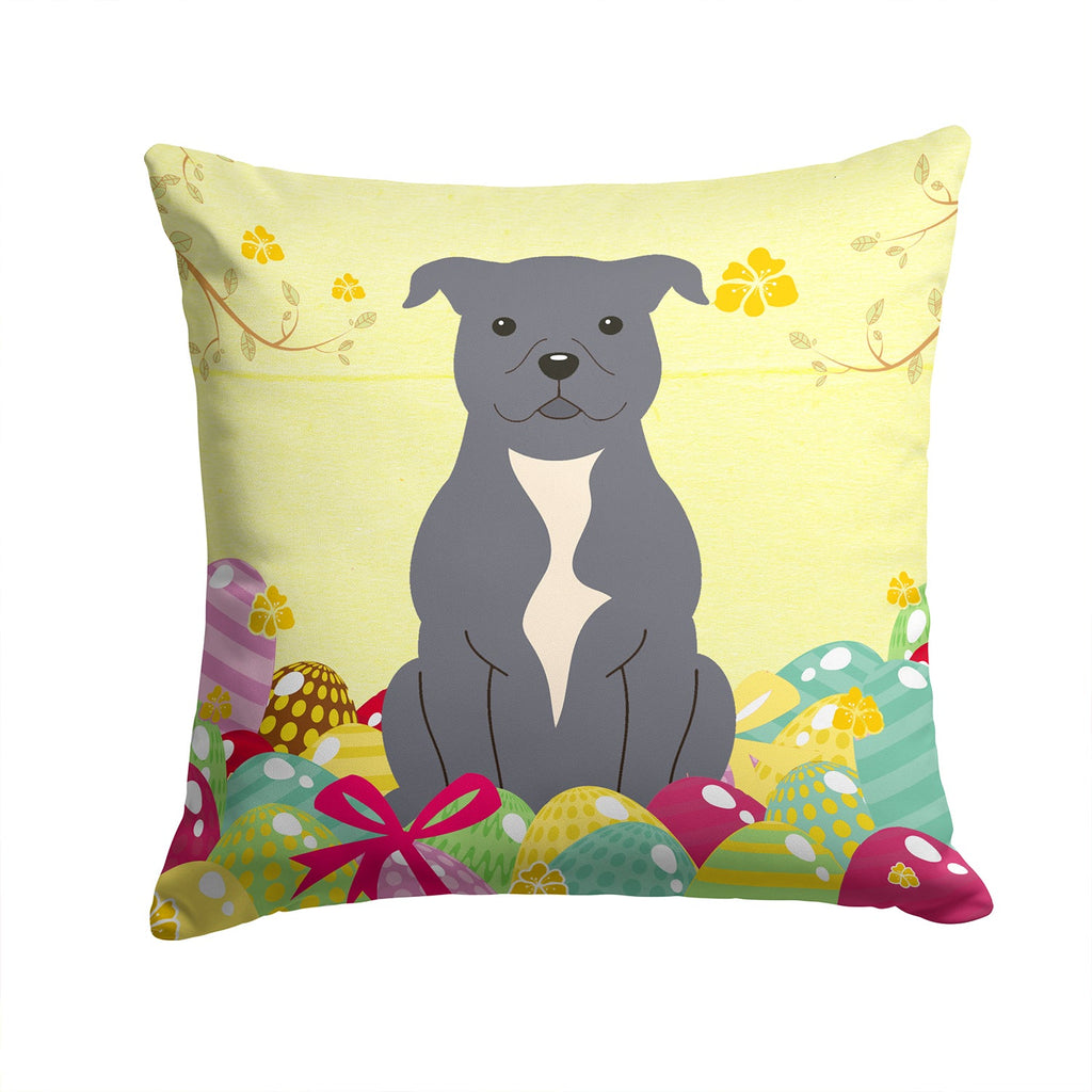 Easter Eggs Staffordshire Bull Terrier Blue Decorative Throw Pillow 14x14 Indoor Outdoor Accent Cushion, Fabric Cover with Insert for Sofa, Bed, Porch & Living Room