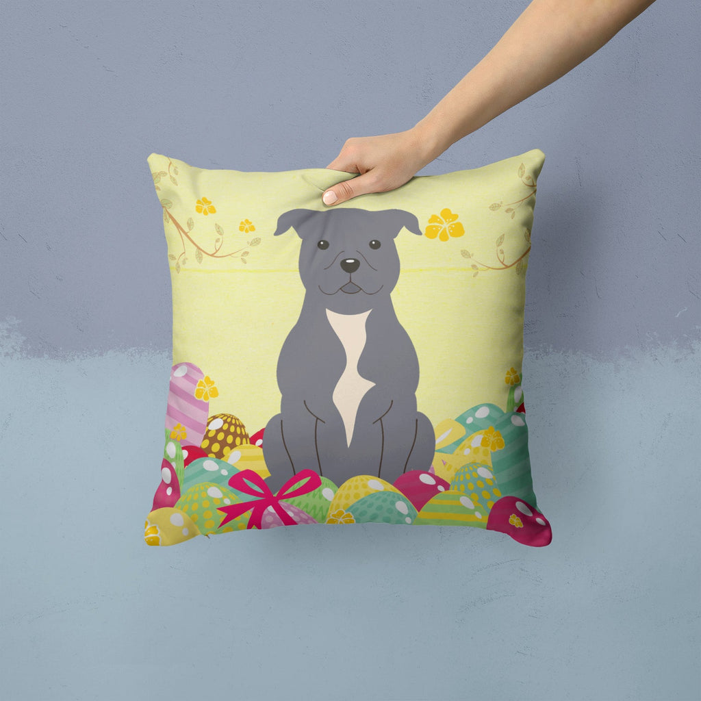 Easter Eggs Staffordshire Bull Terrier Blue Decorative Throw Pillow 14x14 Indoor Outdoor Accent Cushion, Fabric Cover with Insert for Sofa, Bed, Porch & Living Room
