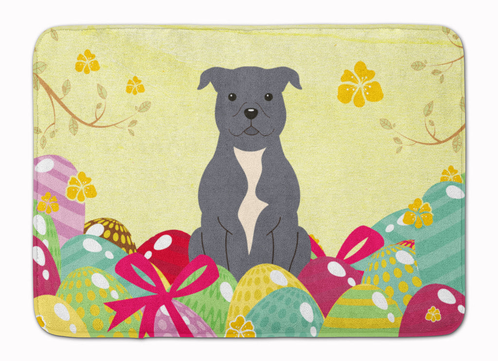 Easter Eggs Staffordshire Bull Terrier Blue Memory Foam Kitchen Mat Machine Washable Anti-Fatigue Cushion Comfort Bath or Kitchen Rug
