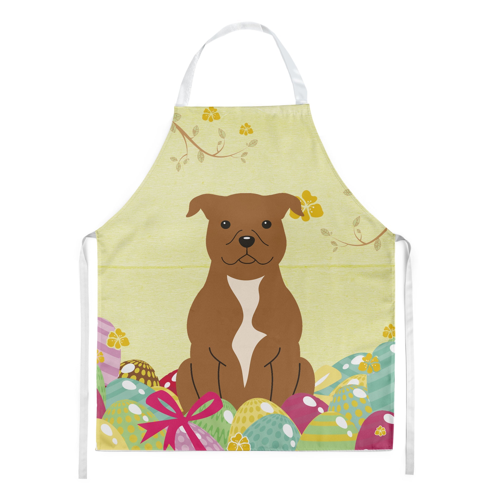 Easter Eggs Staffordshire Bull Terrier Brown Apron Cooking Kitchen Server Baking Crafts Gardening for Adult Women Men, Unisex, Large, Multicolor