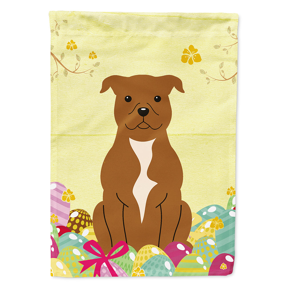 Easter Eggs Staffordshire Bull Terrier Brown House Flag 28x40 Porch Sleeve Pole Decorative Outside Yard Banner Artwork Wall Hanging, Polyester