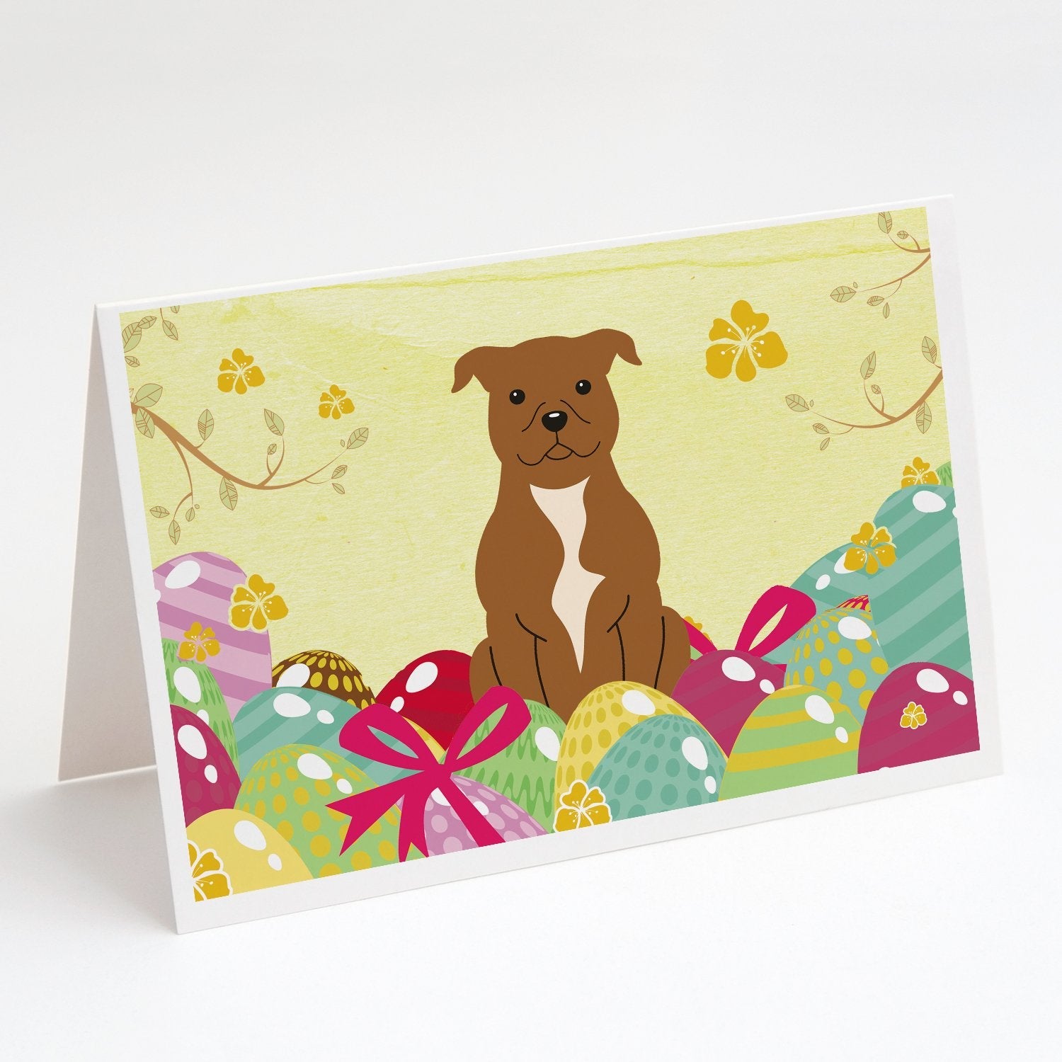 Easter Eggs Staffordshire Bull Terrier Brown Greeting Cards Pack of 8 Blank Cards with Envelopes Whimsical A7 Size 5x7