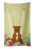 Easter Eggs Staffordshire Bull Terrier Brown Kitchen Towel Velour Plush Front and Cotton Loop Back Machine Washable