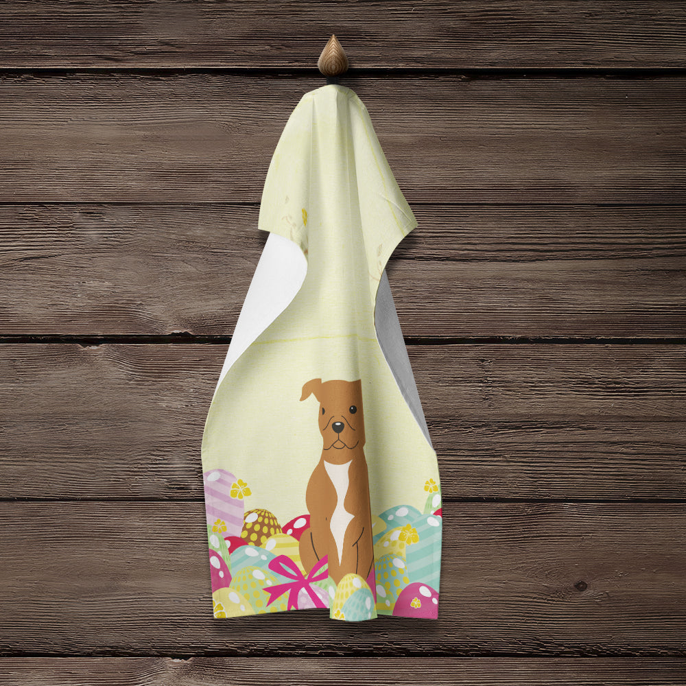 Easter Eggs Staffordshire Bull Terrier Brown Kitchen Towel Velour Plush Front and Cotton Loop Back Machine Washable