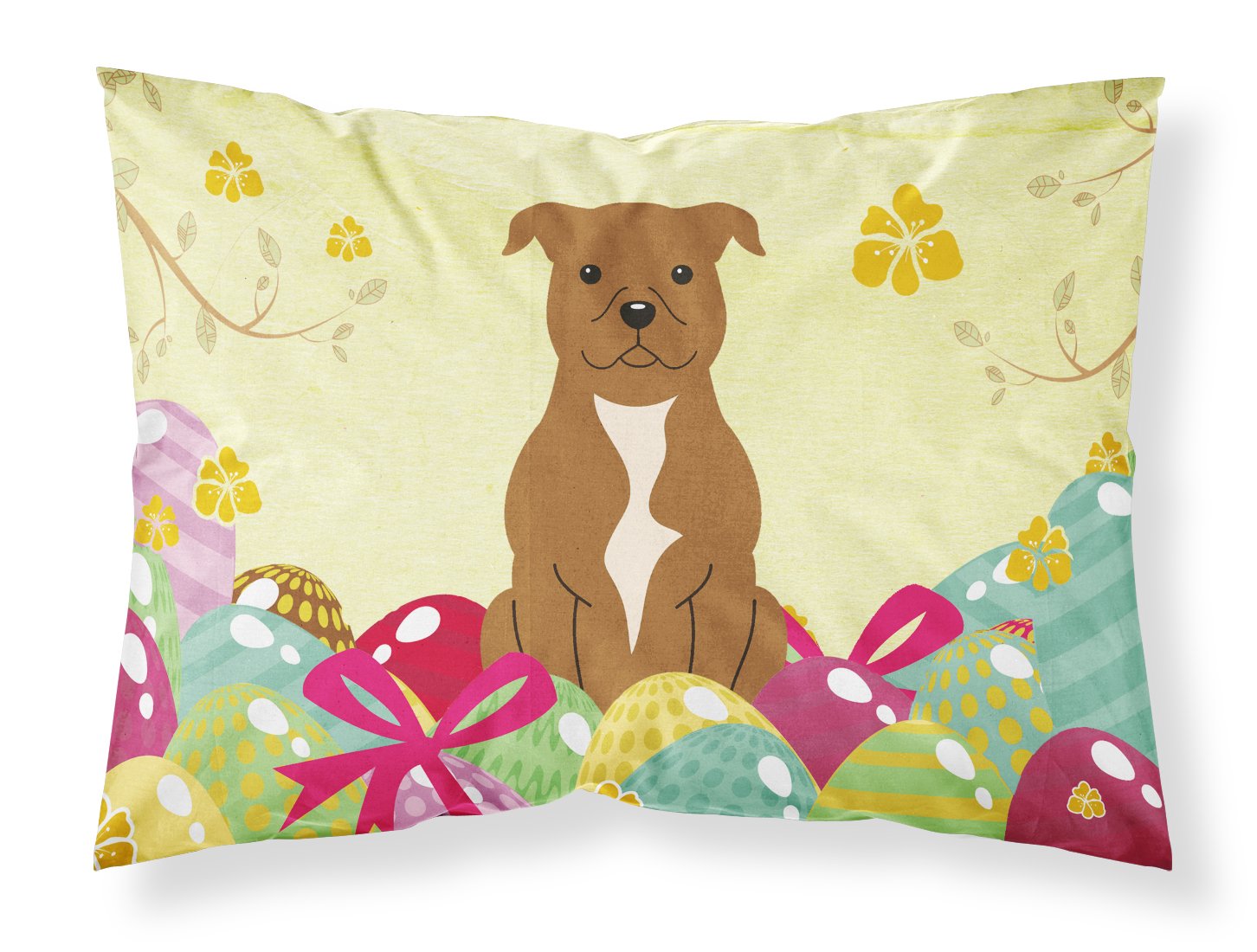 Easter Eggs Staffordshire Bull Terrier Brown Standard Pillowcase Lightweight Super Soft Easy Care Decorative Artwork Pillowcase, Standard
