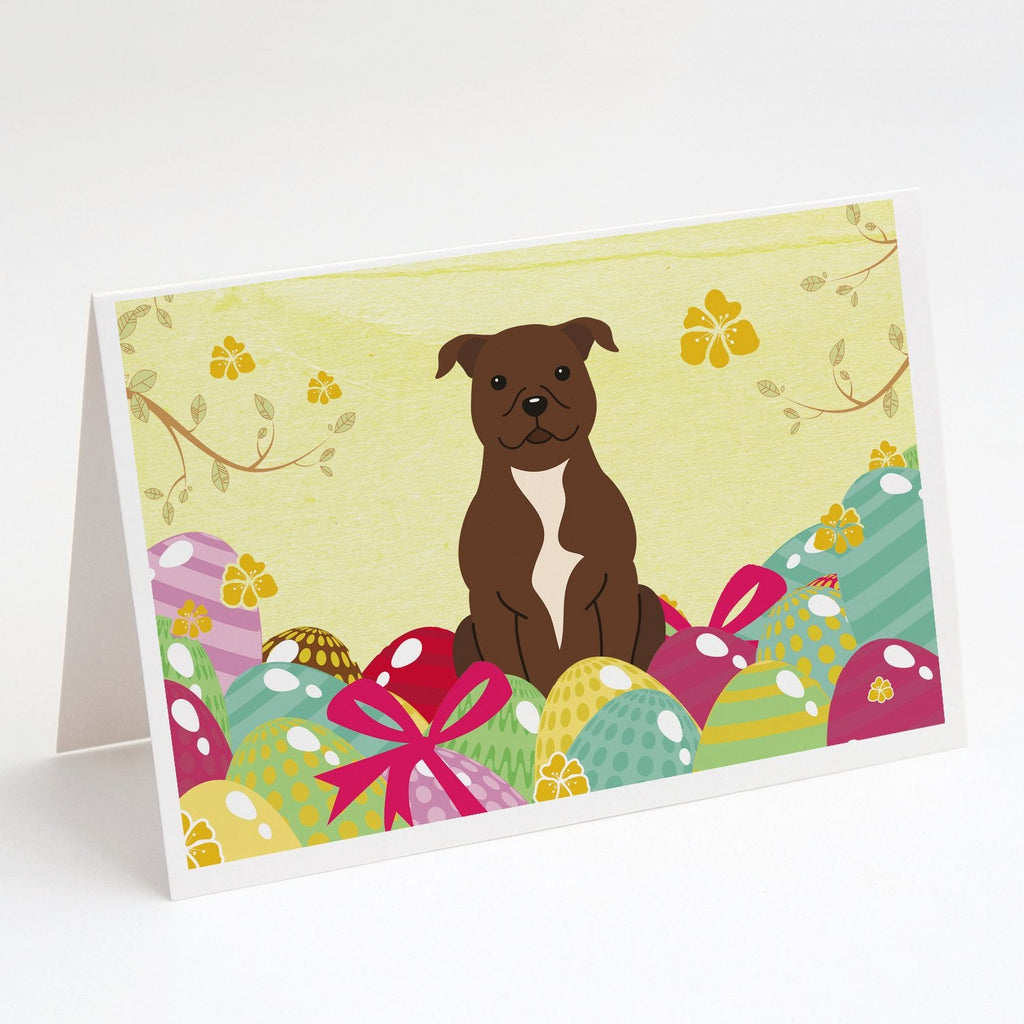 Easter Eggs Staffordshire Bull Terrier Chocolate Greeting Cards Pack of 8 Blank Cards with Envelopes Whimsical A7 Size 5x7