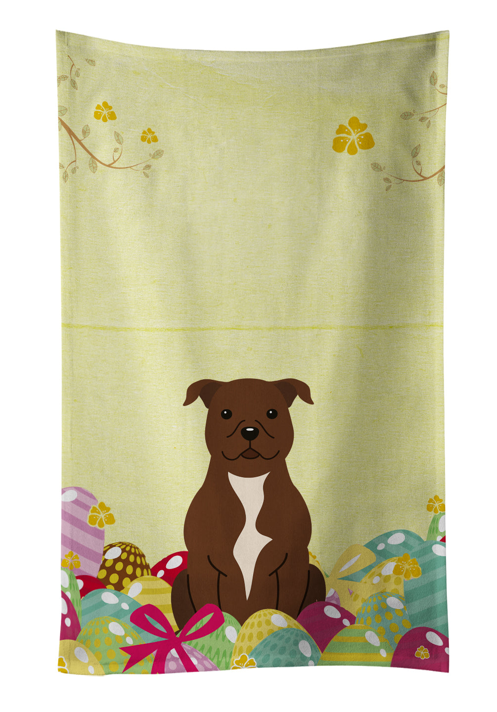 Easter Eggs Staffordshire Bull Terrier Chocolate Kitchen Towel Velour Plush Front and Cotton Loop Back Machine Washable