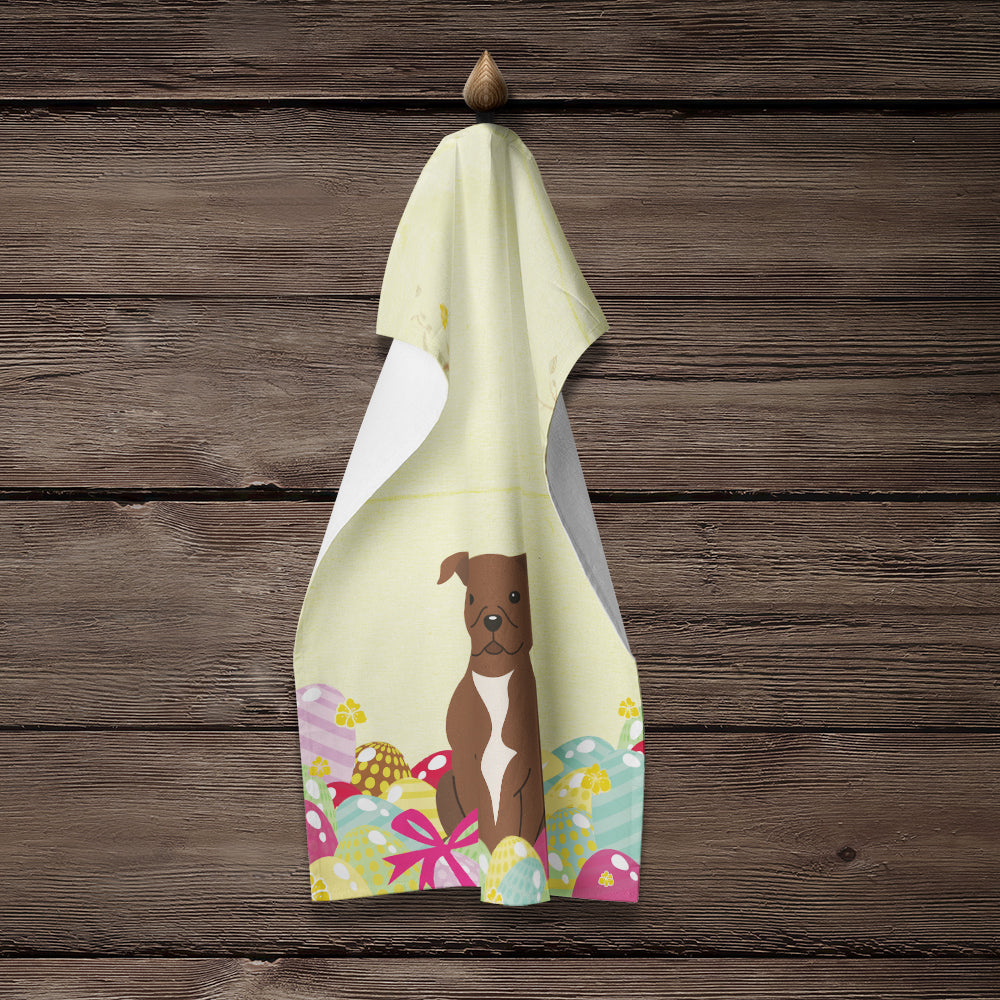 Easter Eggs Staffordshire Bull Terrier Chocolate Kitchen Towel Velour Plush Front and Cotton Loop Back Machine Washable