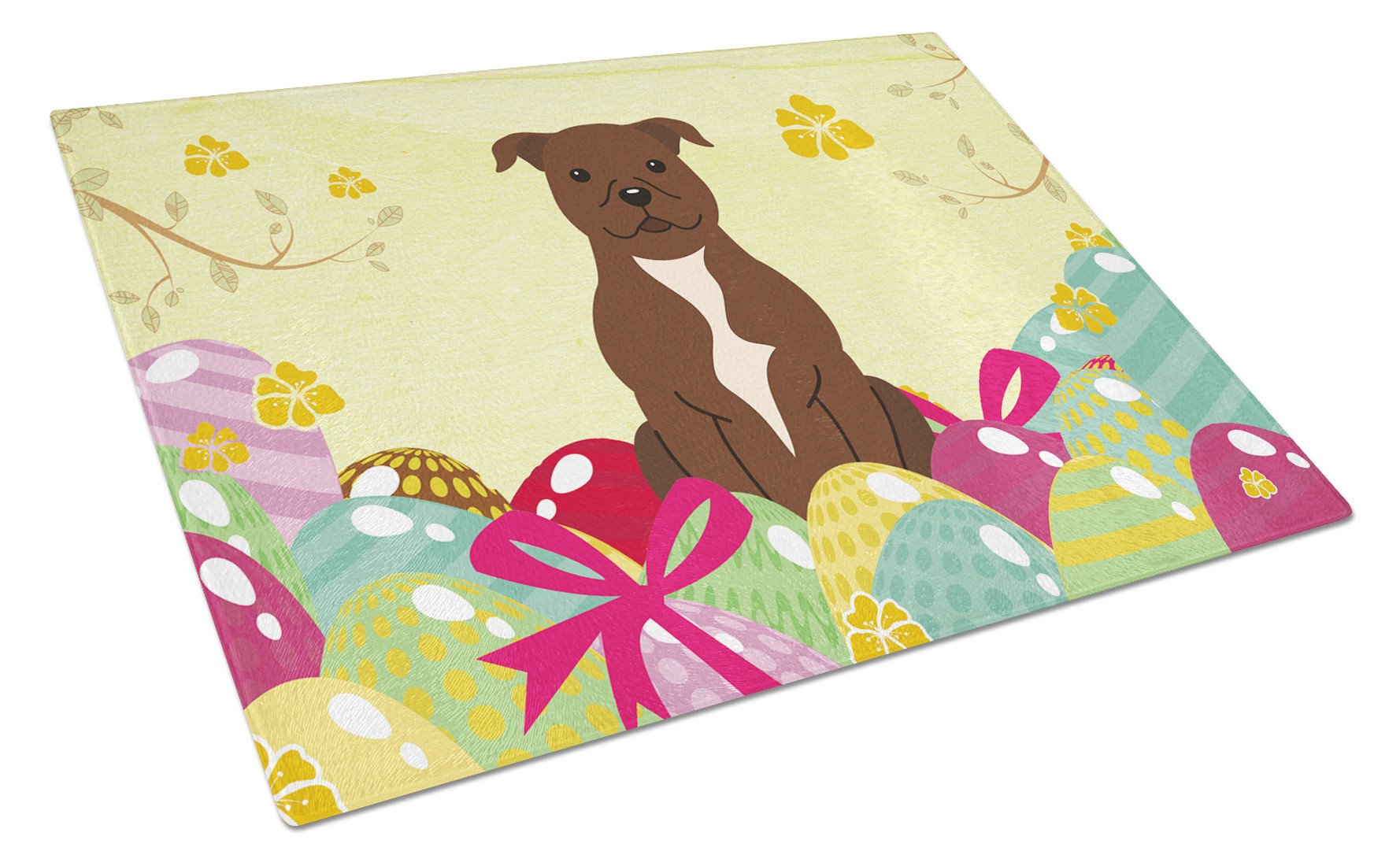 Easter Eggs Staffordshire Bull Terrier Chocolate Cutting Board Tempered Glass Kitchen Cutting Surface, Heat Resistant Chopping, Non-Slip Feet, Food Prep & Serving