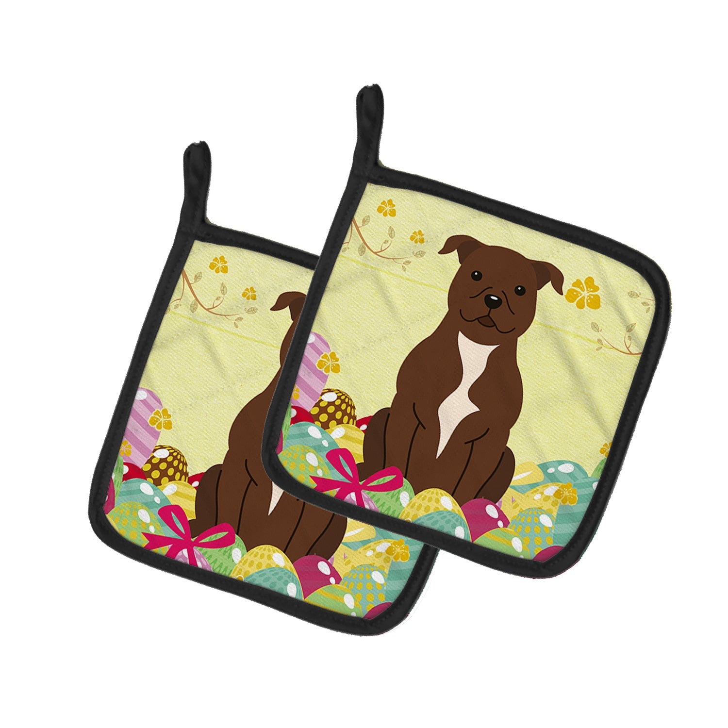 Easter Eggs Staffordshire Bull Terrier Chocolate Pot Holder Set of 2 Heat Resistant Quilted Hot Pads 7.5 x 7.5 Inch, Insulated Kitchen Trivets for Cooking & Baking
