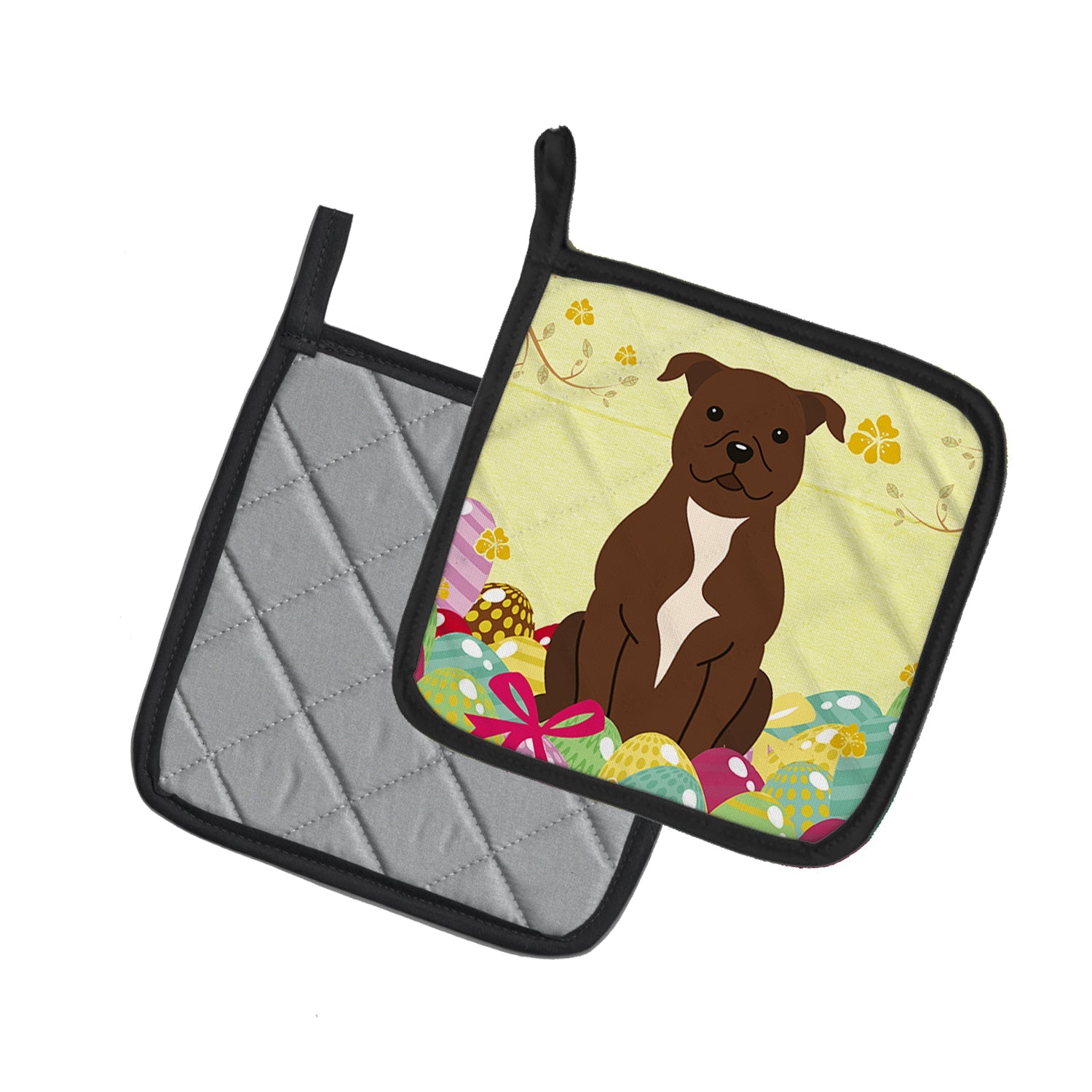 Easter Eggs Staffordshire Bull Terrier Chocolate Pot Holder Set of 2 Heat Resistant Quilted Hot Pads 7.5 x 7.5 Inch, Insulated Kitchen Trivets for Cooking & Baking