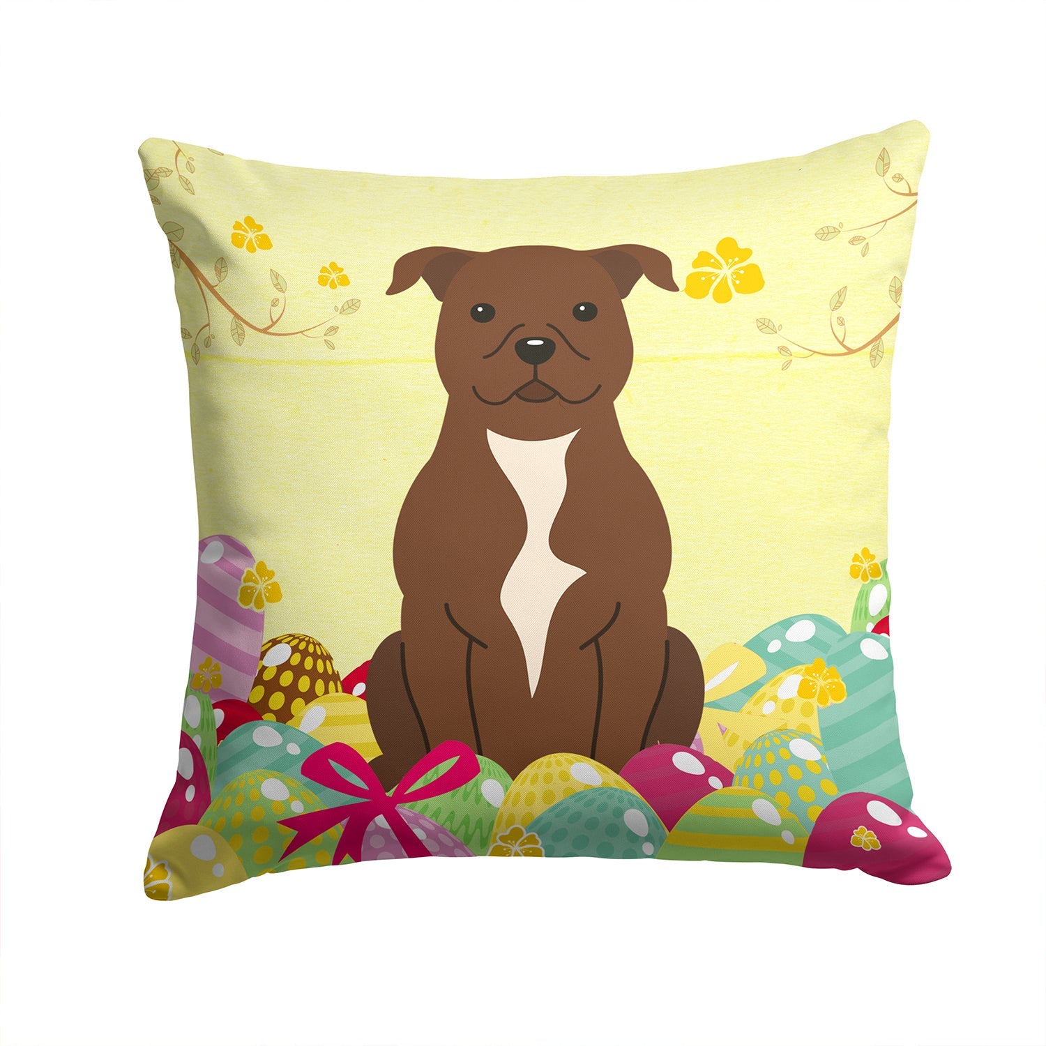 Easter Eggs Staffordshire Bull Terrier Chocolate Decorative Throw Pillow 14x14 Indoor Outdoor Accent Cushion, Fabric Cover with Insert for Sofa, Bed, Porch & Living Room