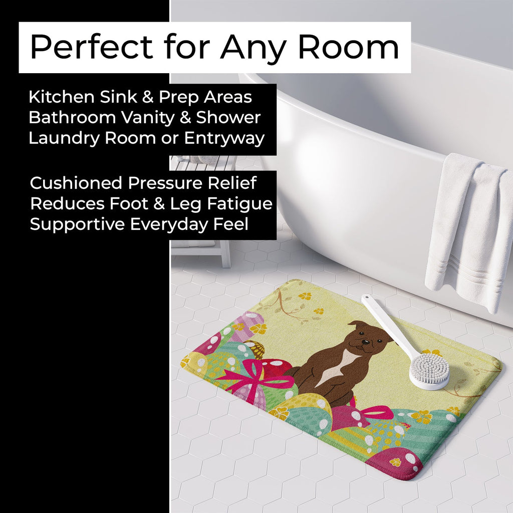 Easter Eggs Staffordshire Bull Terrier Chocolate Memory Foam Kitchen Mat Machine Washable Anti-Fatigue Cushion Comfort Bath or Kitchen Rug