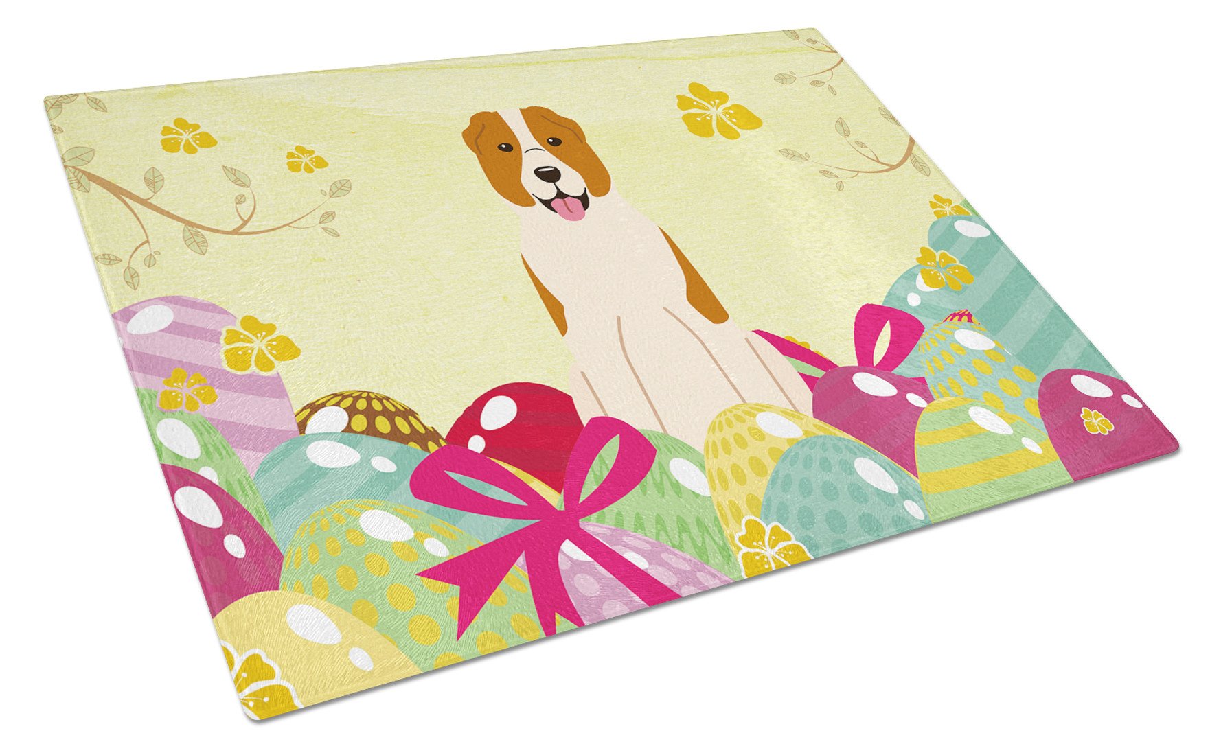 Easter Eggs Central Asian Shepherd Dog Cutting Board Tempered Glass Kitchen Cutting Surface, Heat Resistant Chopping, Non-Slip Feet, Food Prep & Serving