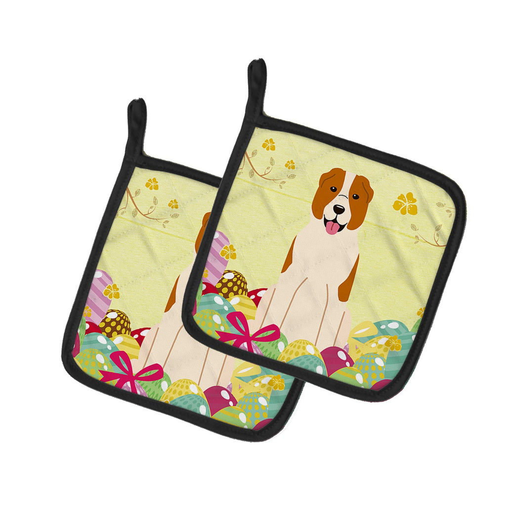 Easter Eggs Central Asian Shepherd Dog Pot Holder Set of 2 Heat Resistant Quilted Hot Pads 7.5 x 7.5 Inch, Insulated Kitchen Trivets for Cooking & Baking