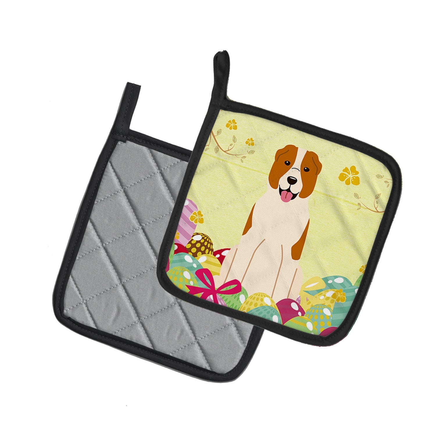 Easter Eggs Central Asian Shepherd Dog Pot Holder Set of 2 Heat Resistant Quilted Hot Pads 7.5 x 7.5 Inch, Insulated Kitchen Trivets for Cooking & Baking