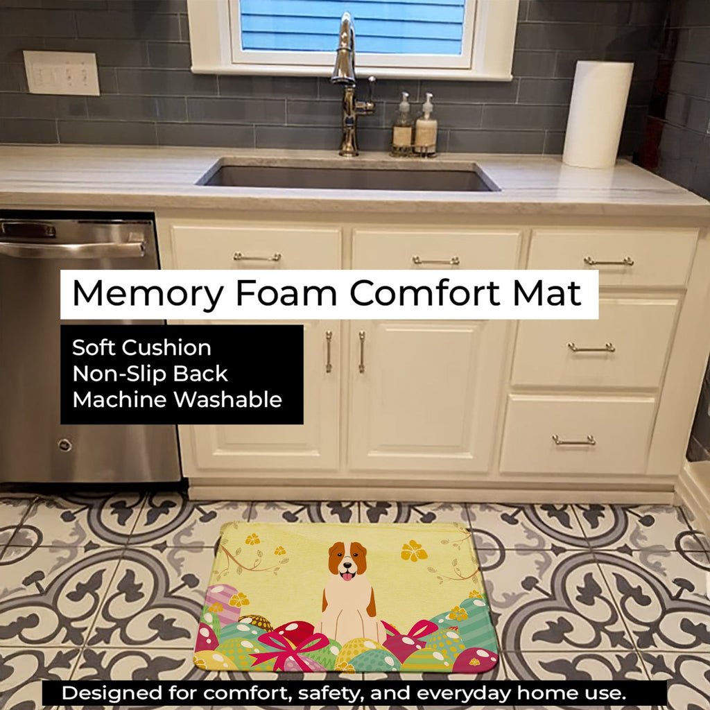 Easter Eggs Central Asian Shepherd Dog Memory Foam Kitchen Mat Machine Washable Anti-Fatigue Cushion Comfort Bath or Kitchen Rug