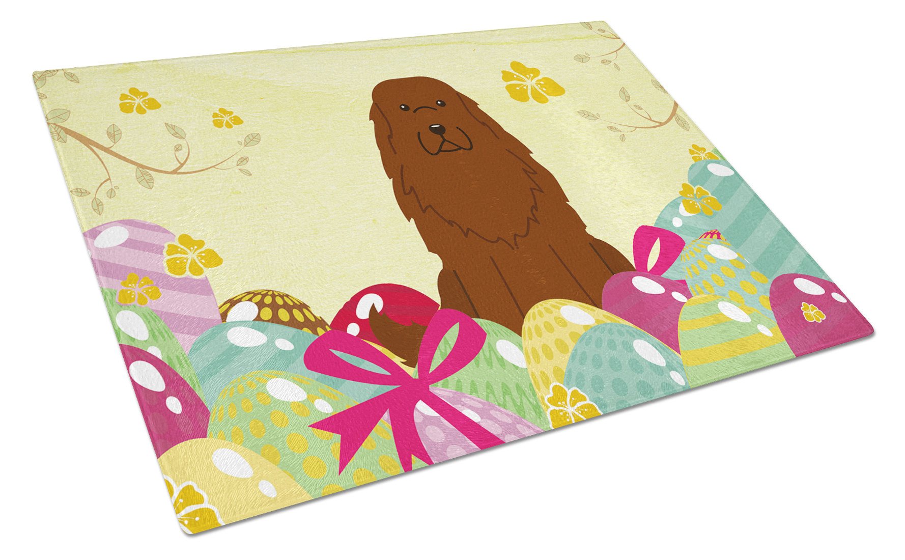Easter Eggs Caucasian Shepherd Dog Cutting Board Tempered Glass Kitchen Cutting Surface, Heat Resistant Chopping, Non-Slip Feet, Food Prep & Serving