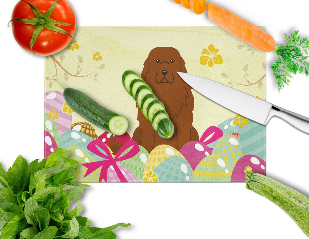 Easter Eggs Caucasian Shepherd Dog Cutting Board Tempered Glass Kitchen Cutting Surface, Heat Resistant Chopping, Non-Slip Feet, Food Prep & Serving