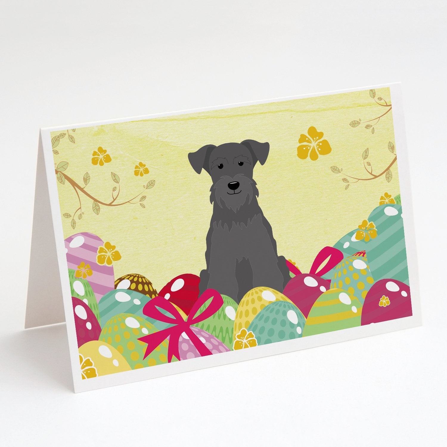 Easter Eggs Miniature Schnauzer Black Greeting Cards Pack of 8 Blank Cards with Envelopes Whimsical A7 Size 5x7