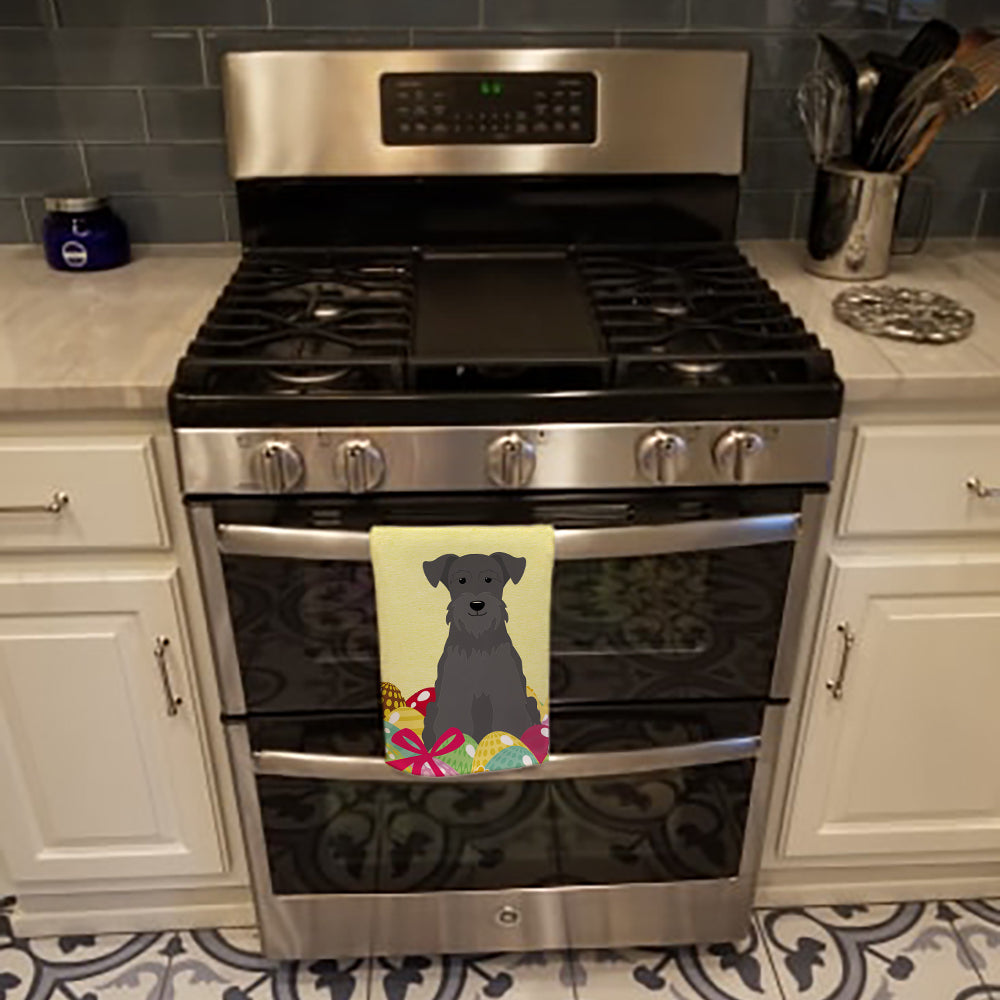 Easter Eggs Miniature Schnauzer Black Kitchen Towel Velour Plush Front and Cotton Loop Back Machine Washable