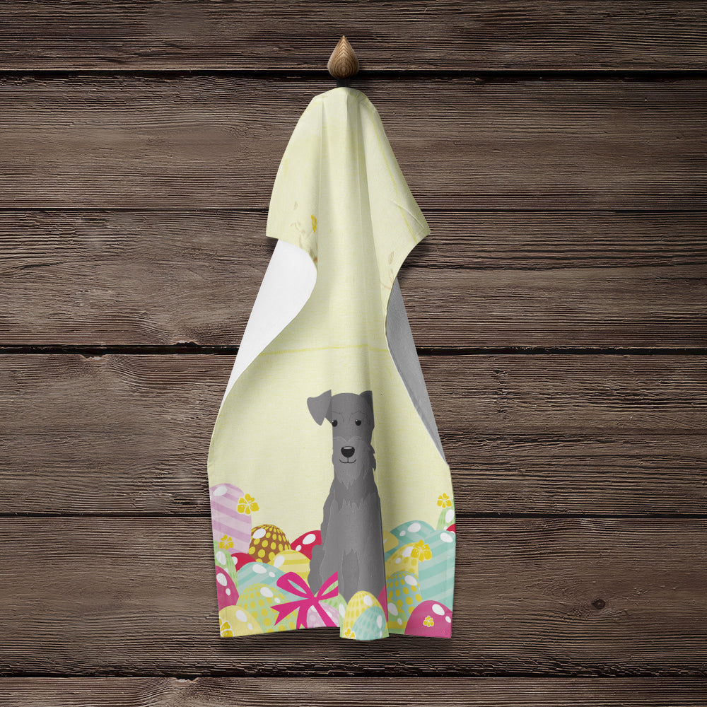 Easter Eggs Miniature Schnauzer Black Kitchen Towel Velour Plush Front and Cotton Loop Back Machine Washable