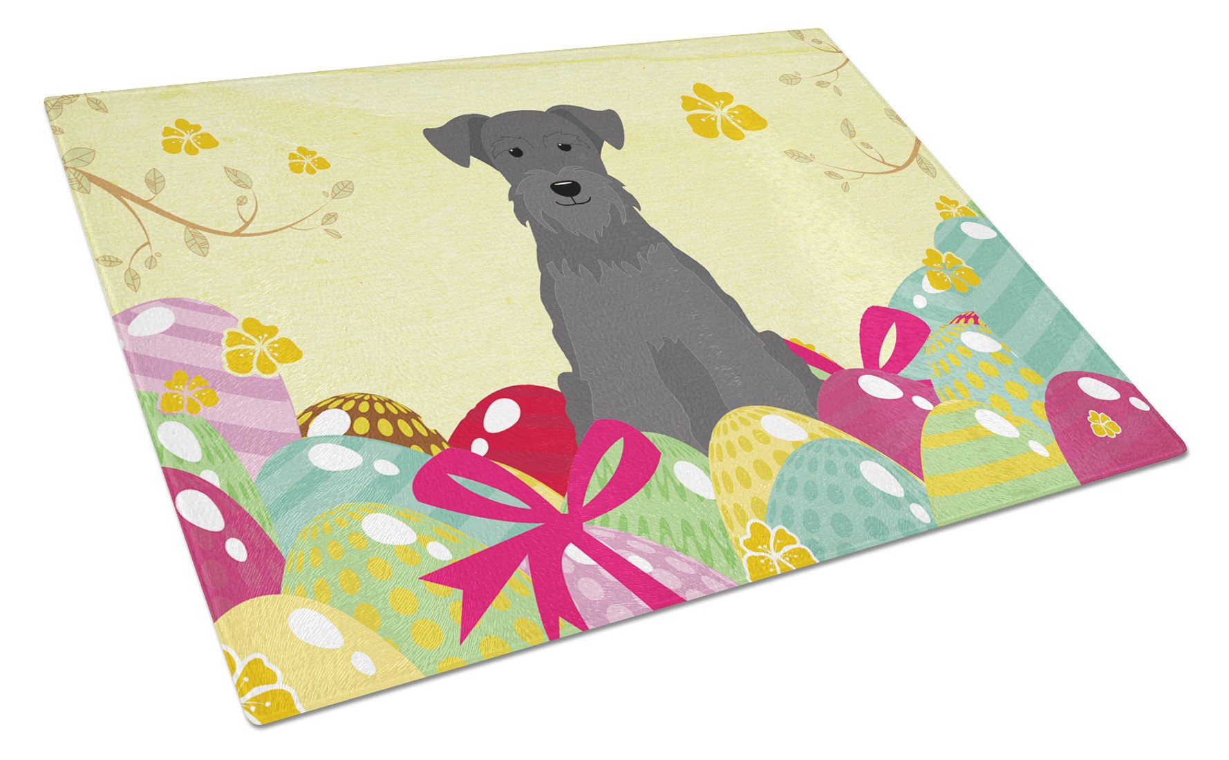 Easter Eggs Miniature Schnauzer Black Cutting Board Tempered Glass Kitchen Cutting Surface, Heat Resistant Chopping, Non-Slip Feet, Food Prep & Serving