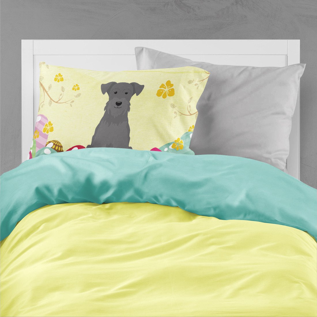Easter Eggs Miniature Schnauzer Black Standard Pillowcase Lightweight Super Soft Easy Care Decorative Artwork Pillowcase, Standard