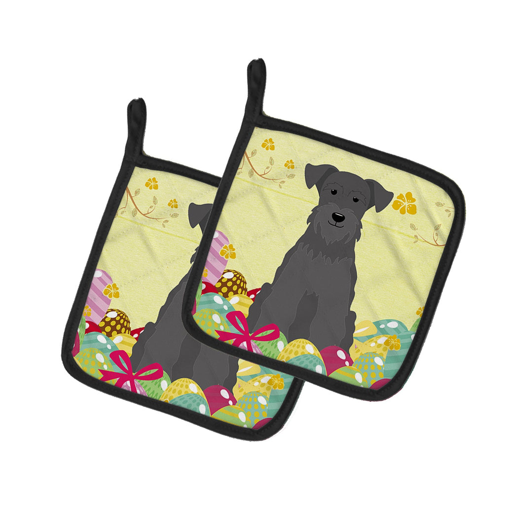 Easter Eggs Miniature Schnauzer Black Pot Holder Set of 2 Heat Resistant Quilted Hot Pads 7.5 x 7.5 Inch, Insulated Kitchen Trivets for Cooking & Baking