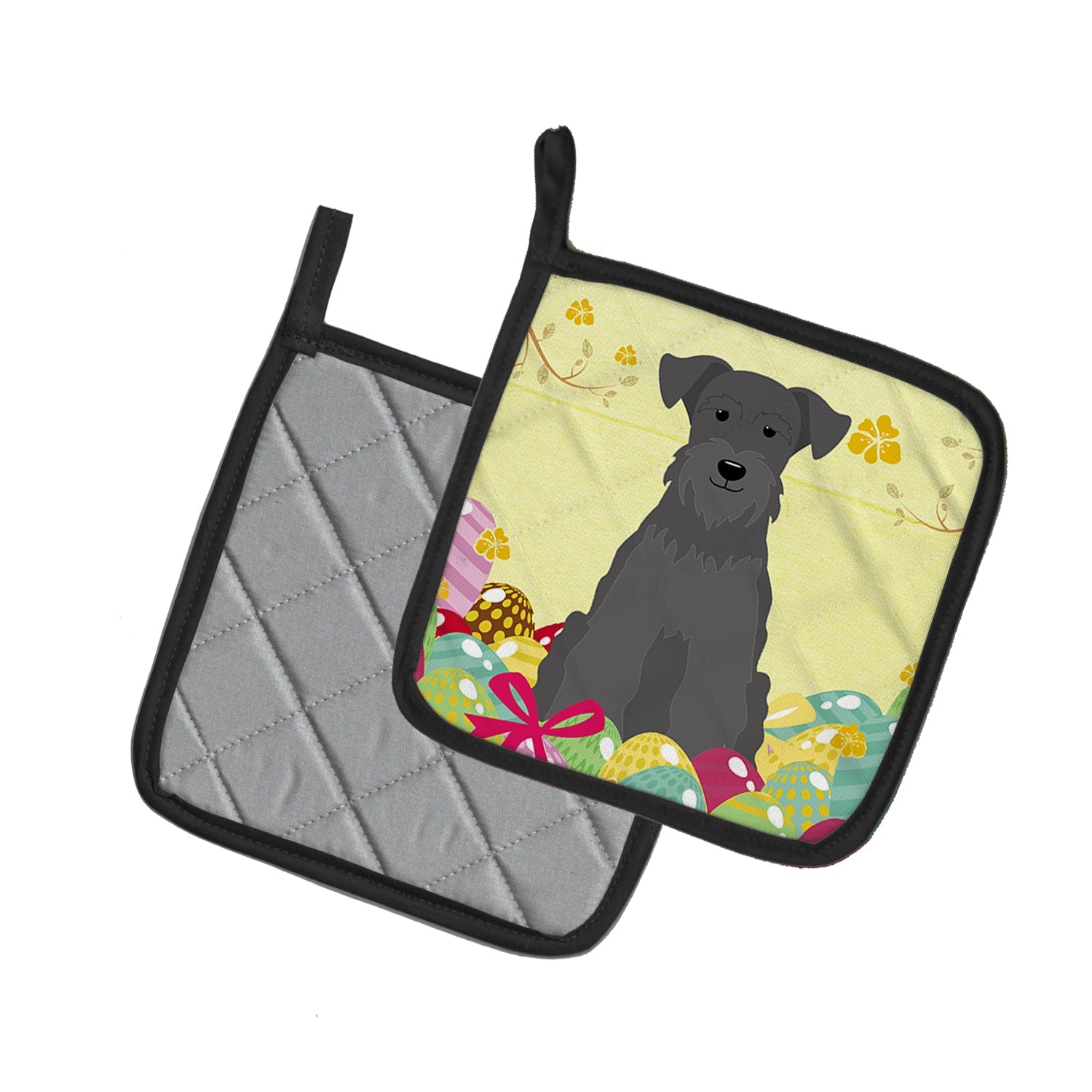 Easter Eggs Miniature Schnauzer Black Pot Holder Set of 2 Heat Resistant Quilted Hot Pads 7.5 x 7.5 Inch, Insulated Kitchen Trivets for Cooking & Baking