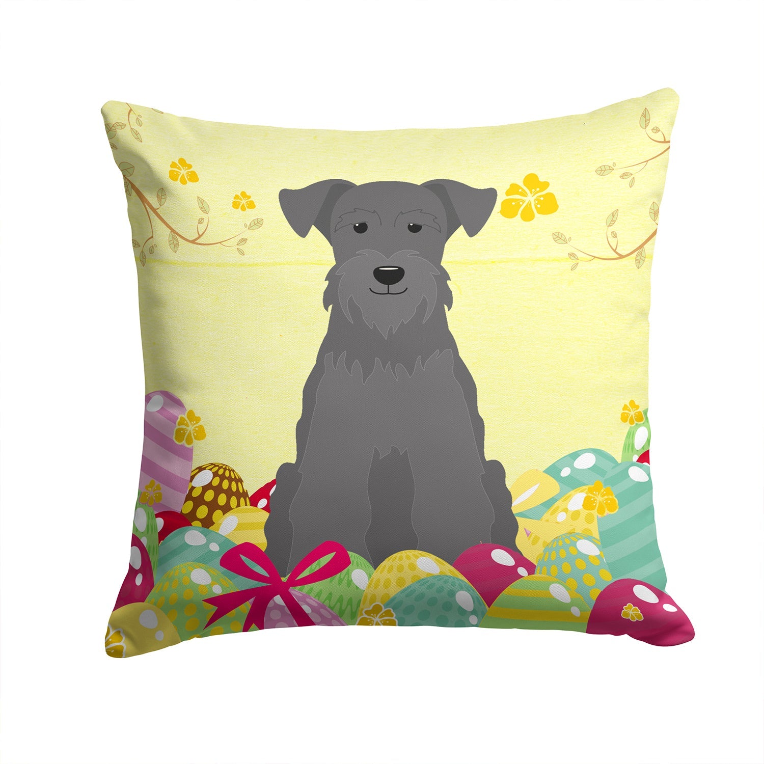 Easter Eggs Miniature Schnauzer Black Decorative Throw Pillow 14x14 Indoor Outdoor Accent Cushion, Fabric Cover with Insert for Sofa, Bed, Porch & Living Room