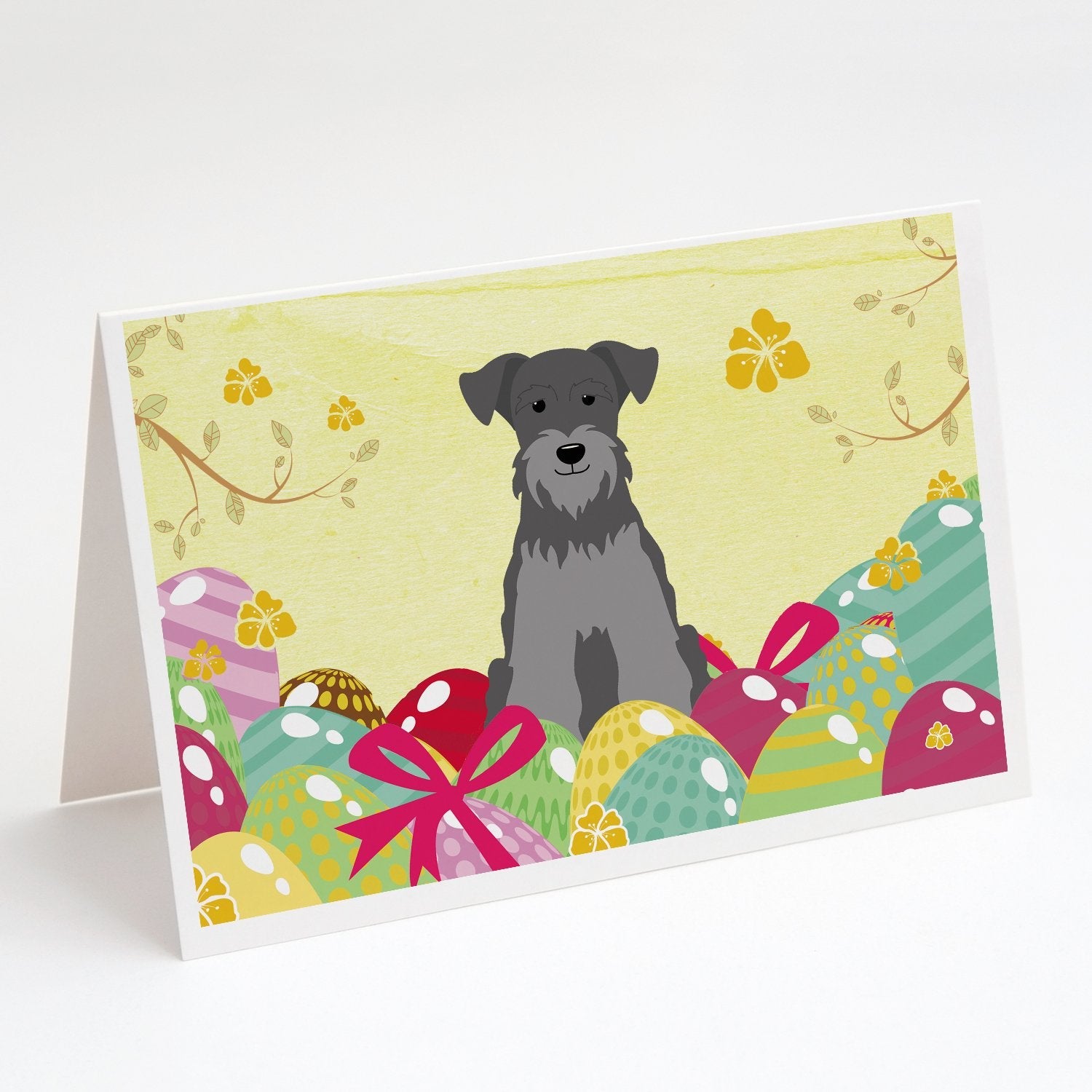 Easter Eggs Miniature Schnauzer Black Silver Greeting Cards Pack of 8 Blank Cards with Envelopes Whimsical A7 Size 5x7