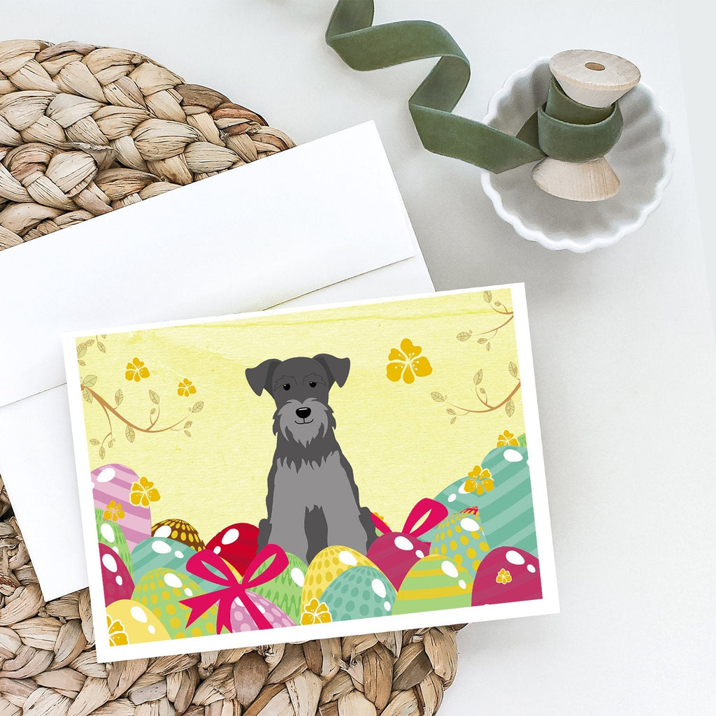 Easter Eggs Miniature Schnauzer Black Silver Greeting Cards Pack of 8 Blank Cards with Envelopes Whimsical A7 Size 5x7