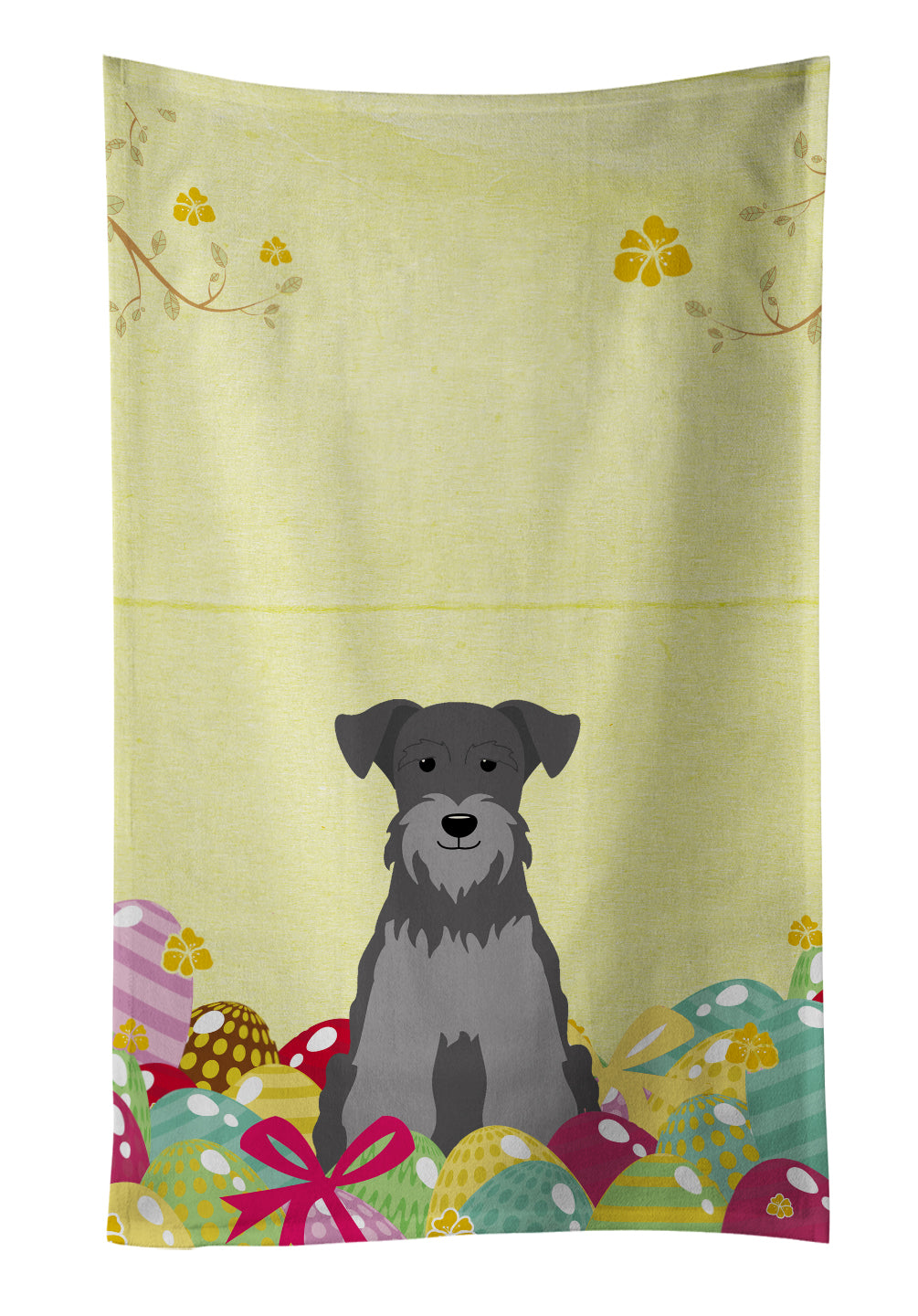 Easter Eggs Miniature Schnauzer Black Silver Kitchen Towel Velour Plush Front and Cotton Loop Back Machine Washable