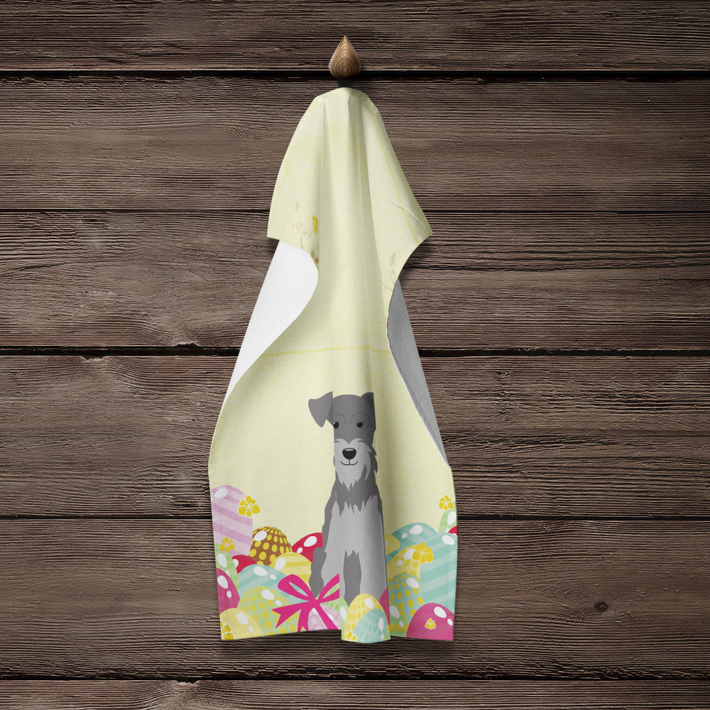 Easter Eggs Miniature Schnauzer Black Silver Kitchen Towel Velour Plush Front and Cotton Loop Back Machine Washable