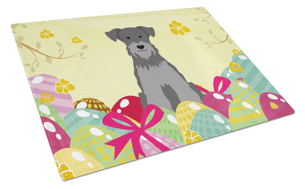 Easter Eggs Miniature Schnauzer Black Silver Cutting Board Tempered Glass Kitchen Cutting Surface, Heat Resistant Chopping, Non-Slip Feet, Food Prep & Serving