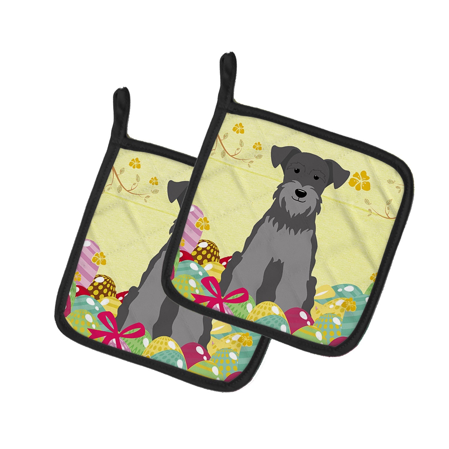 Easter Eggs Miniature Schnauzer Black Silver Pot Holder Set of 2 Heat Resistant Quilted Hot Pads 7.5 x 7.5 Inch, Insulated Kitchen Trivets for Cooking & Baking