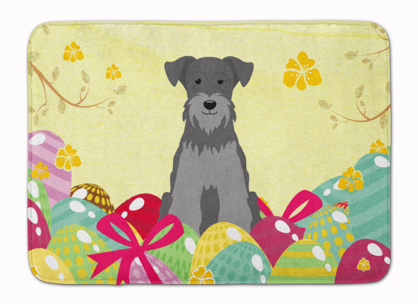 Easter Eggs Miniature Schnauzer Black Silver Memory Foam Kitchen Mat Machine Washable Anti-Fatigue Cushion Comfort Bath or Kitchen Rug