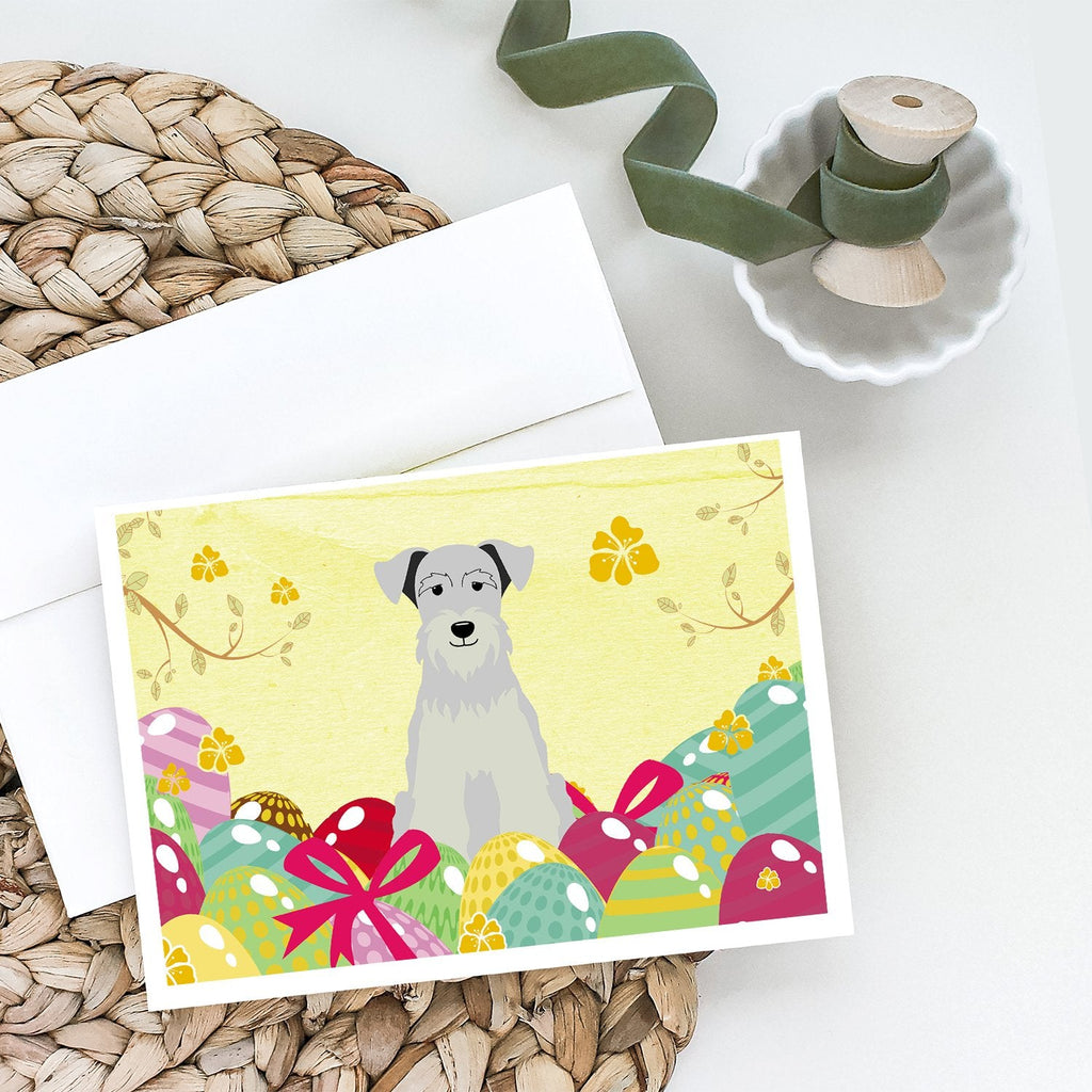 Easter Eggs Miniature Schnauzer White Greeting Cards Pack of 8 Blank Cards with Envelopes Whimsical A7 Size 5x7