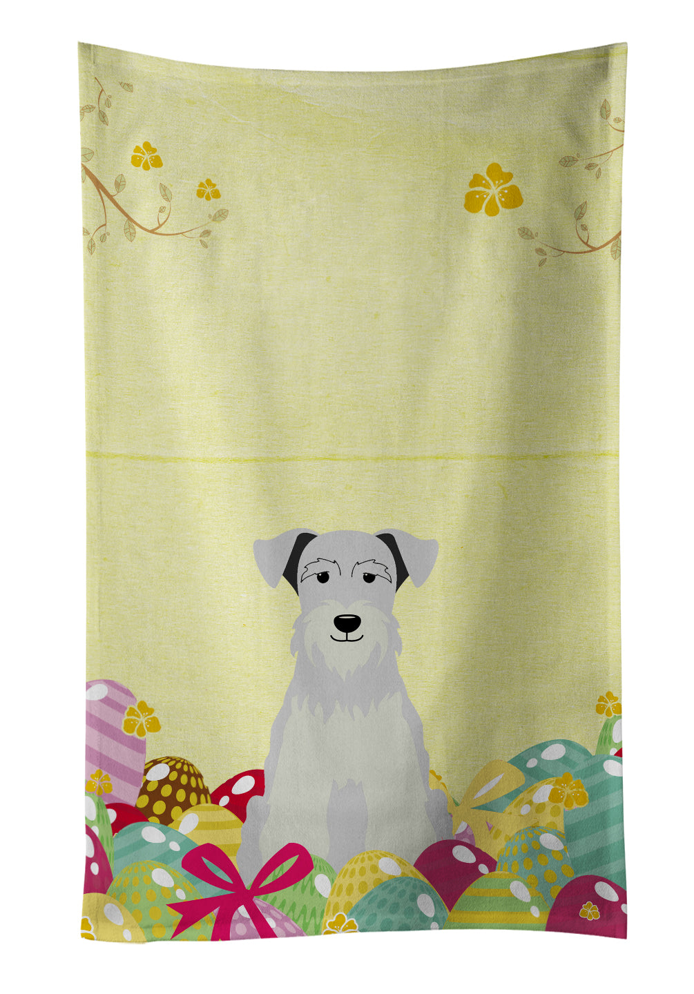 Easter Eggs Miniature Schnauzer White Kitchen Towel Velour Plush Front and Cotton Loop Back Machine Washable