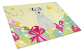 Easter Eggs Miniature Schnauzer White Cutting Board Tempered Glass Kitchen Cutting Surface, Heat Resistant Chopping, Non-Slip Feet, Food Prep & Serving