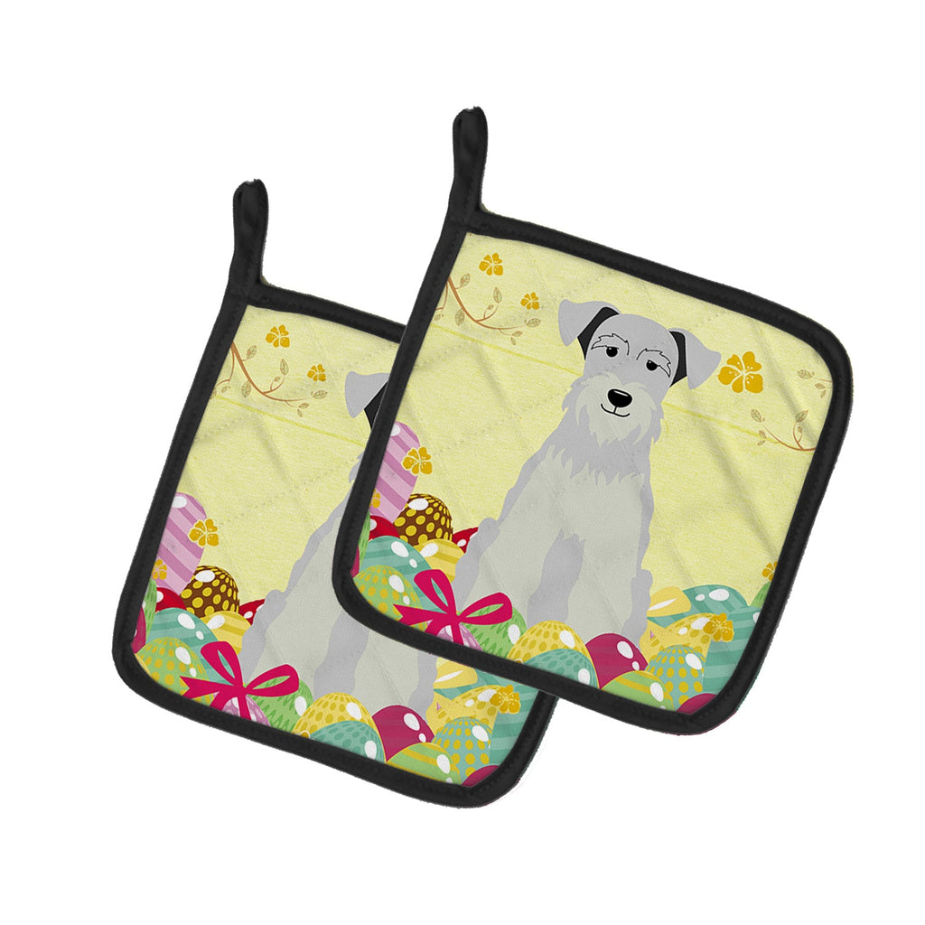 Easter Eggs Miniature Schnauzer White Pot Holder Set of 2 Heat Resistant Quilted Hot Pads 7.5 x 7.5 Inch, Insulated Kitchen Trivets for Cooking & Baking